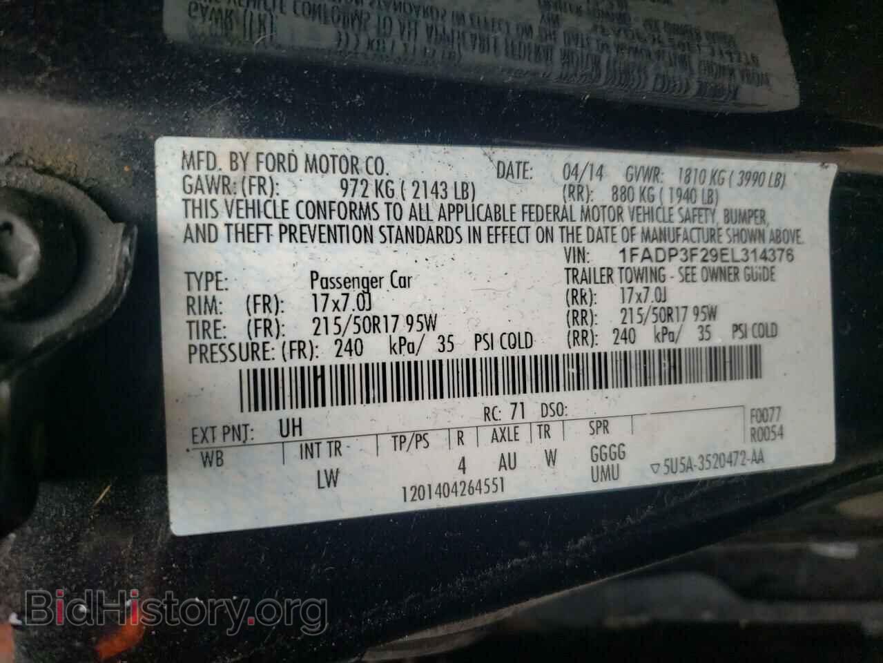2014 FORD FOCUS - VIN: 1FADP3F29EL314376 - Фото 10
