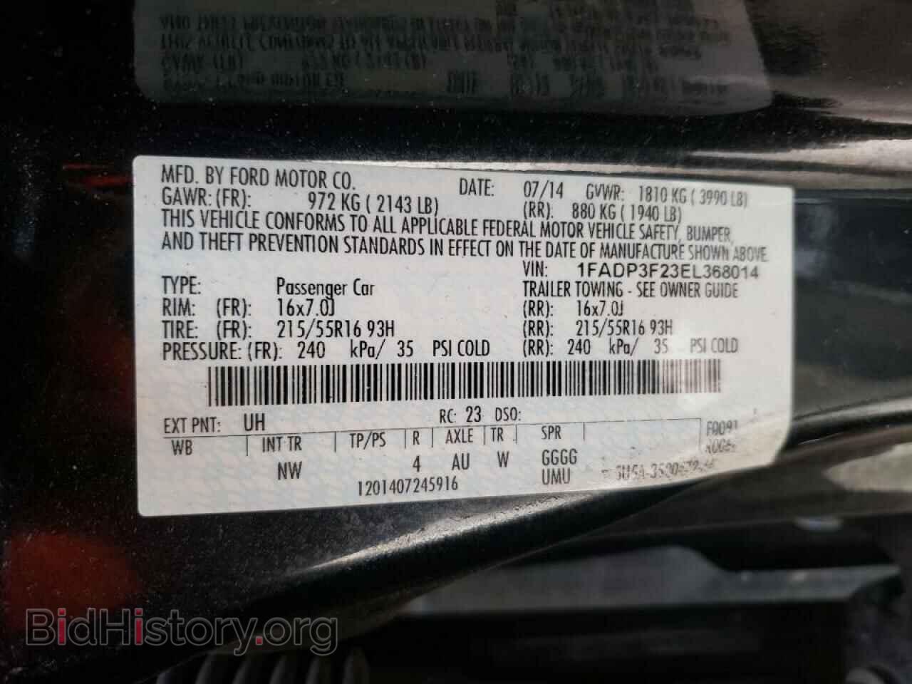 2014 FORD FOCUS - VIN: 1FADP3F23EL368014 - Фото 10