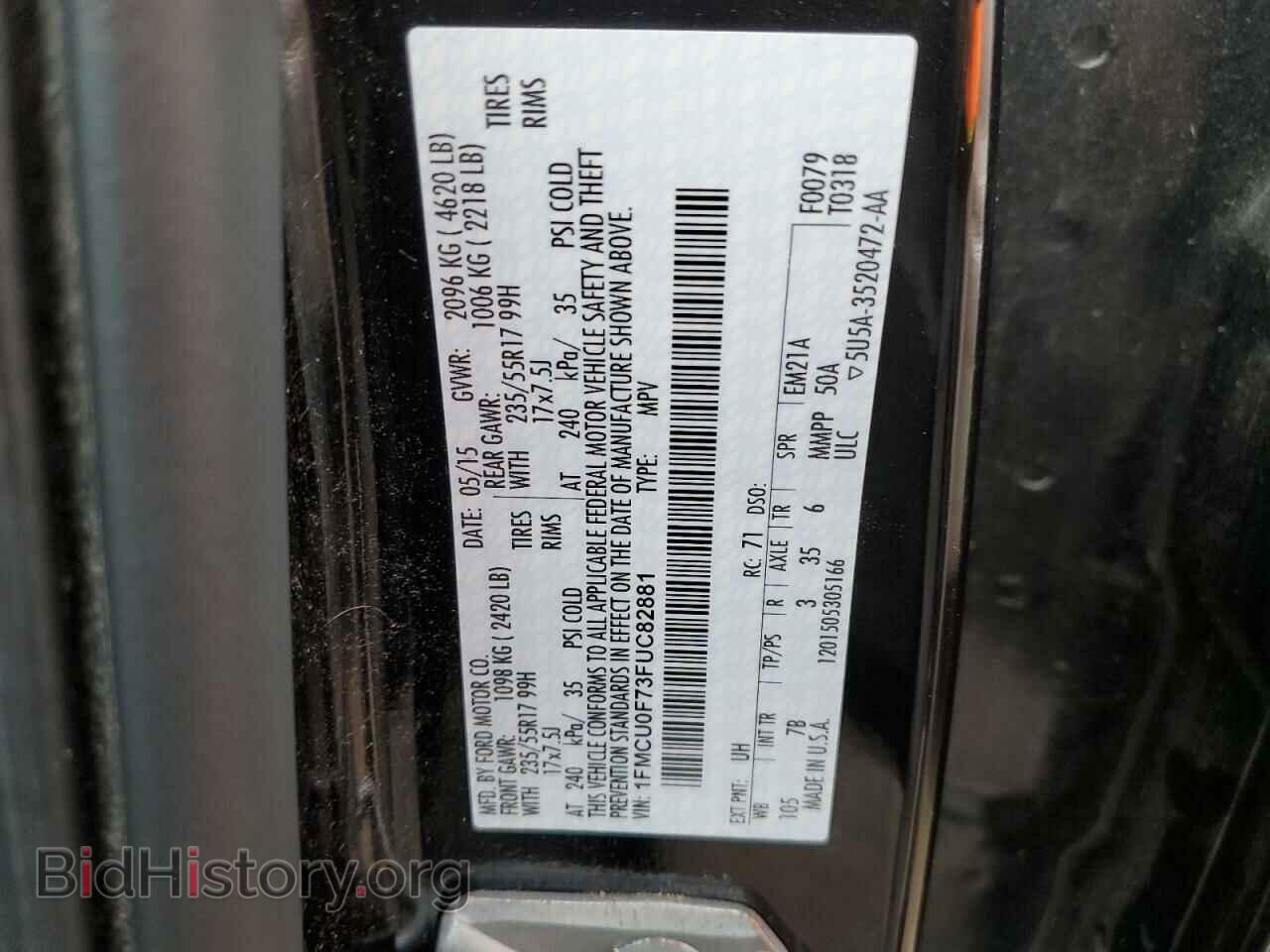 2015 FORD ESCAPE - VIN: 1FMCU0F73FUC82881 - Фото 13