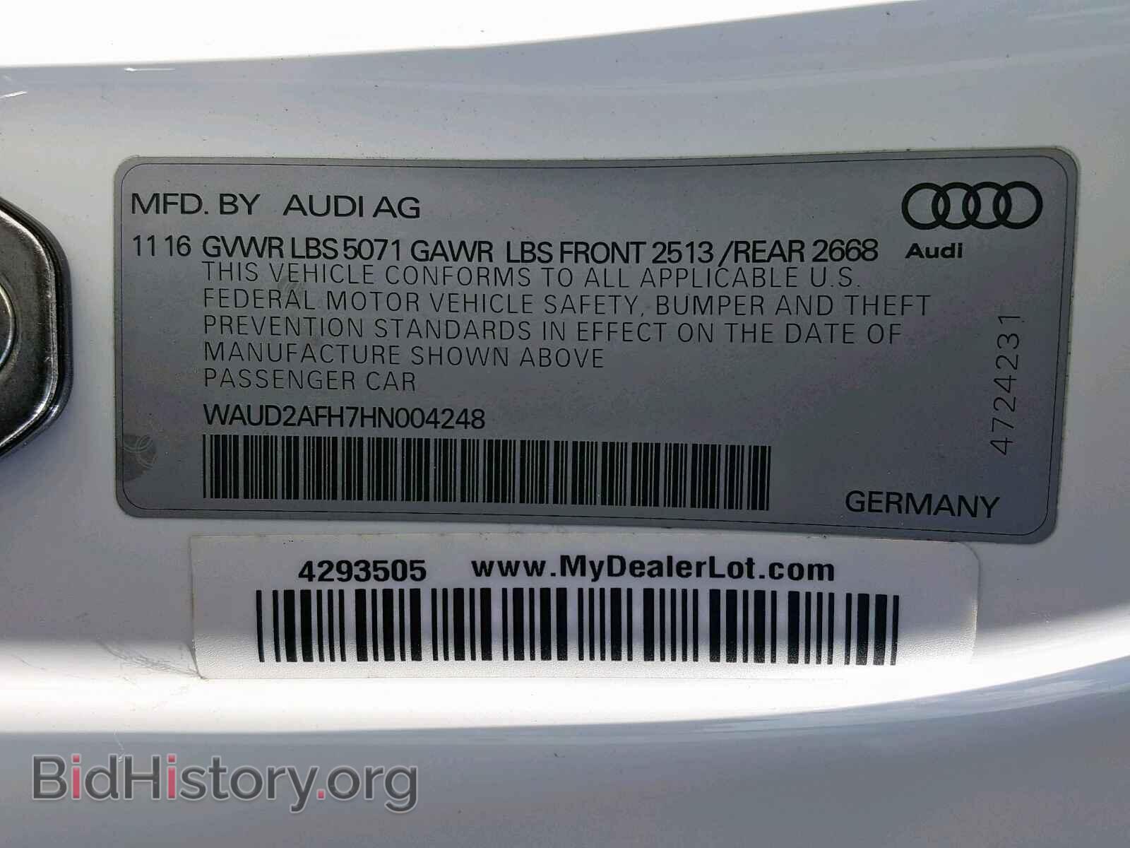 2017 AUDI A5 - VIN: WAUD2AFH7HN004248 - Фото 10