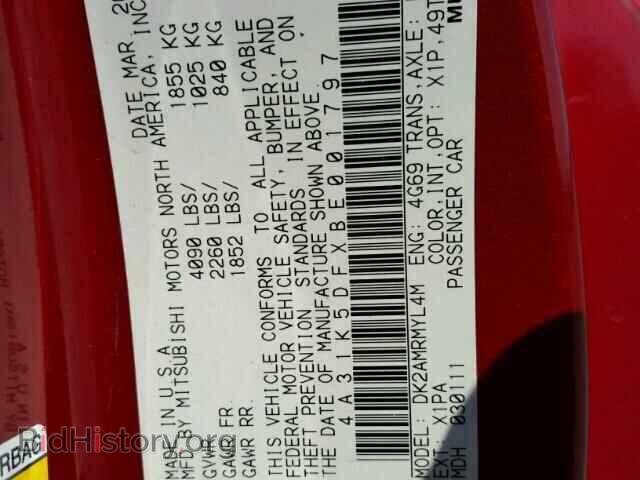 2011 MITSUBISHI ECLIPSE - VIN: 4A31K5DFXBE001797 - Фото 10
