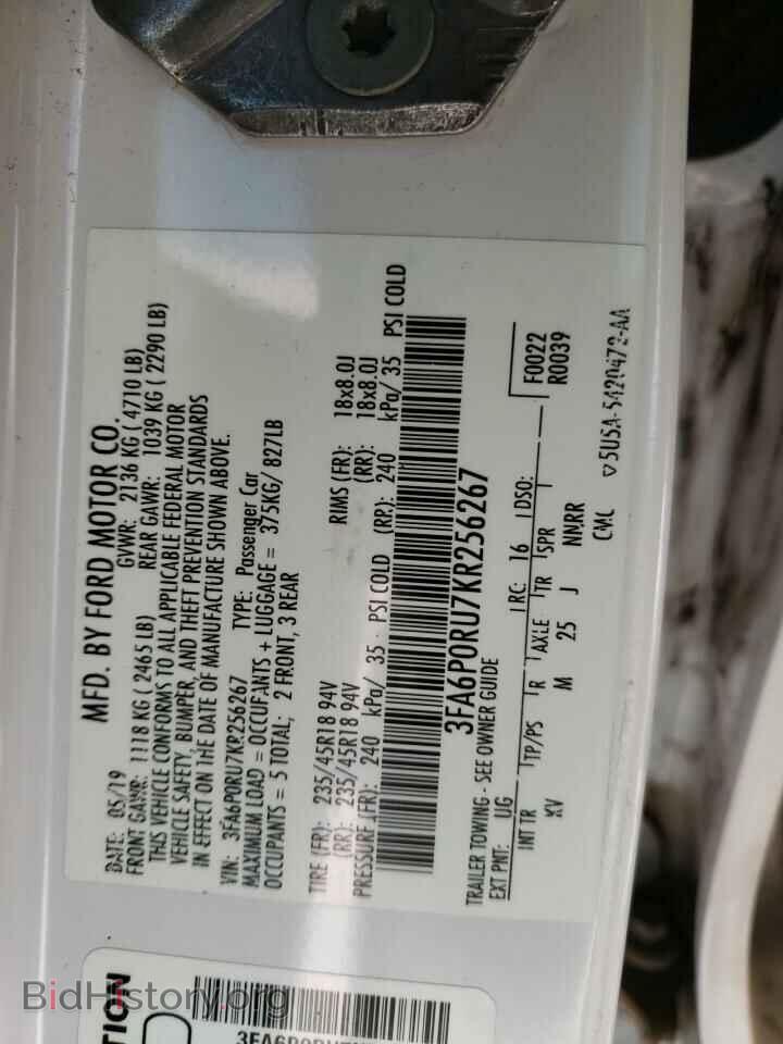 2019 FORD FUSION - VIN: 3FA6P0RU7KR256267 - Фото 12