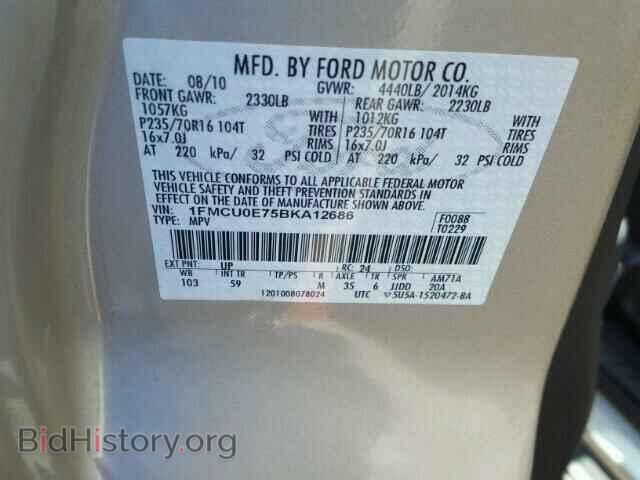 2011 FORD ESCAPE - VIN: 1FMCU0E75BKA12686 - Фото 10