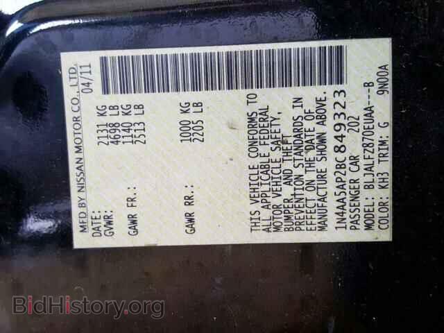 2011 NISSAN MAXIMA - VIN: 1N4AA5AP2BC849323 - Фото 10