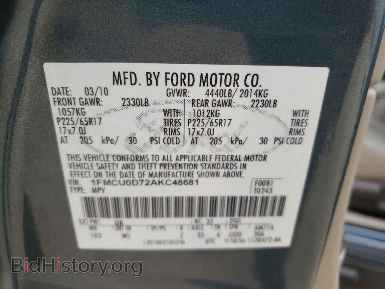 2010 FORD ESCAPE - VIN: 1FMCU0D72AKC48681 - Фото 13