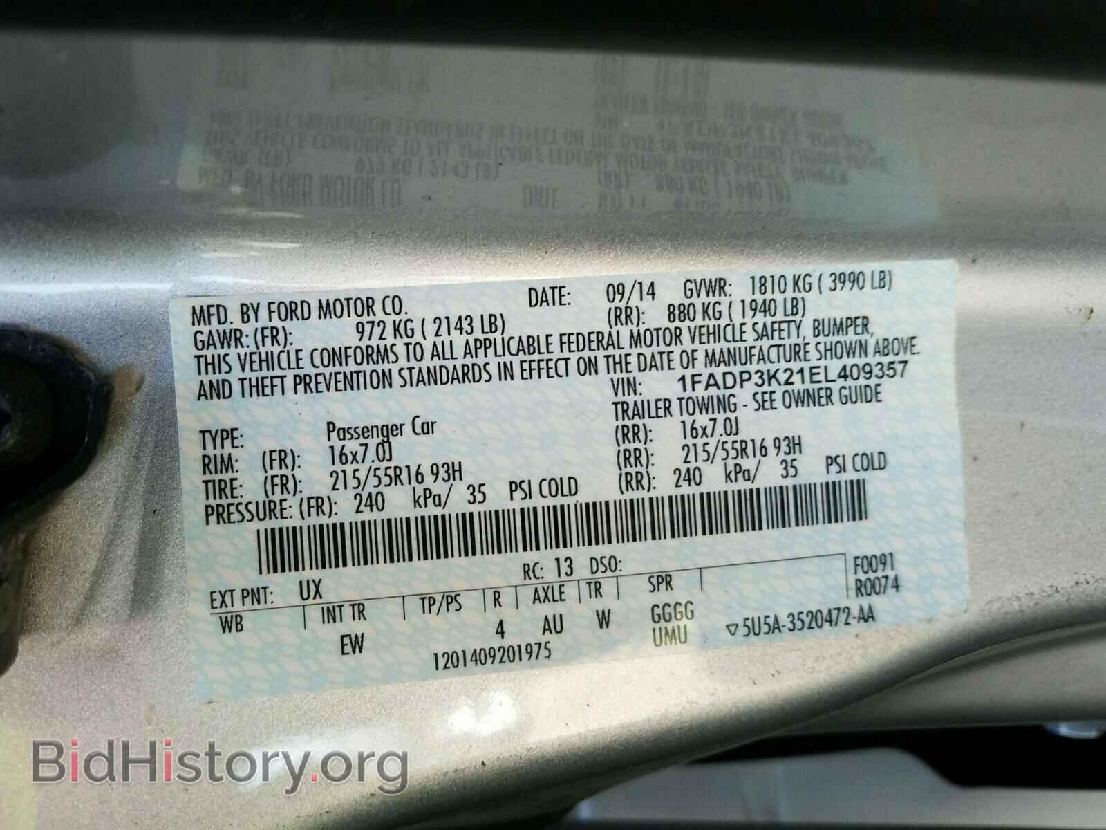 2014 FORD FOCUS - VIN: 1FADP3K21EL409357 - Фото 10