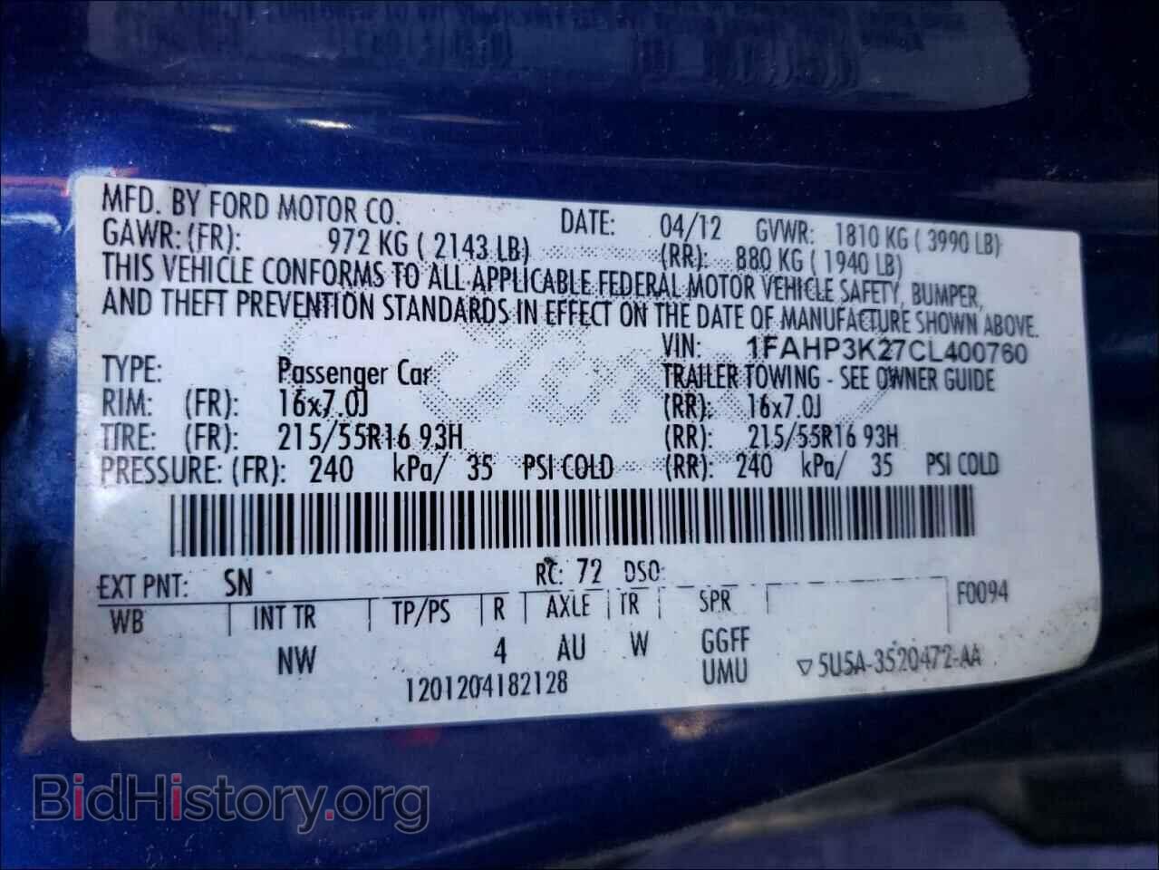 2012 FORD FOCUS - VIN: 1FAHP3K27CL400760 - Фото 10