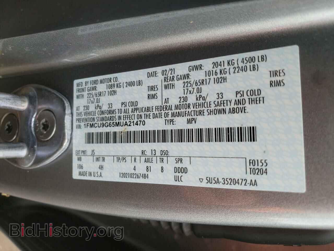 2021 FORD ESCAPE - VIN: 1FMCU9G65MUA21470 - Фото 10