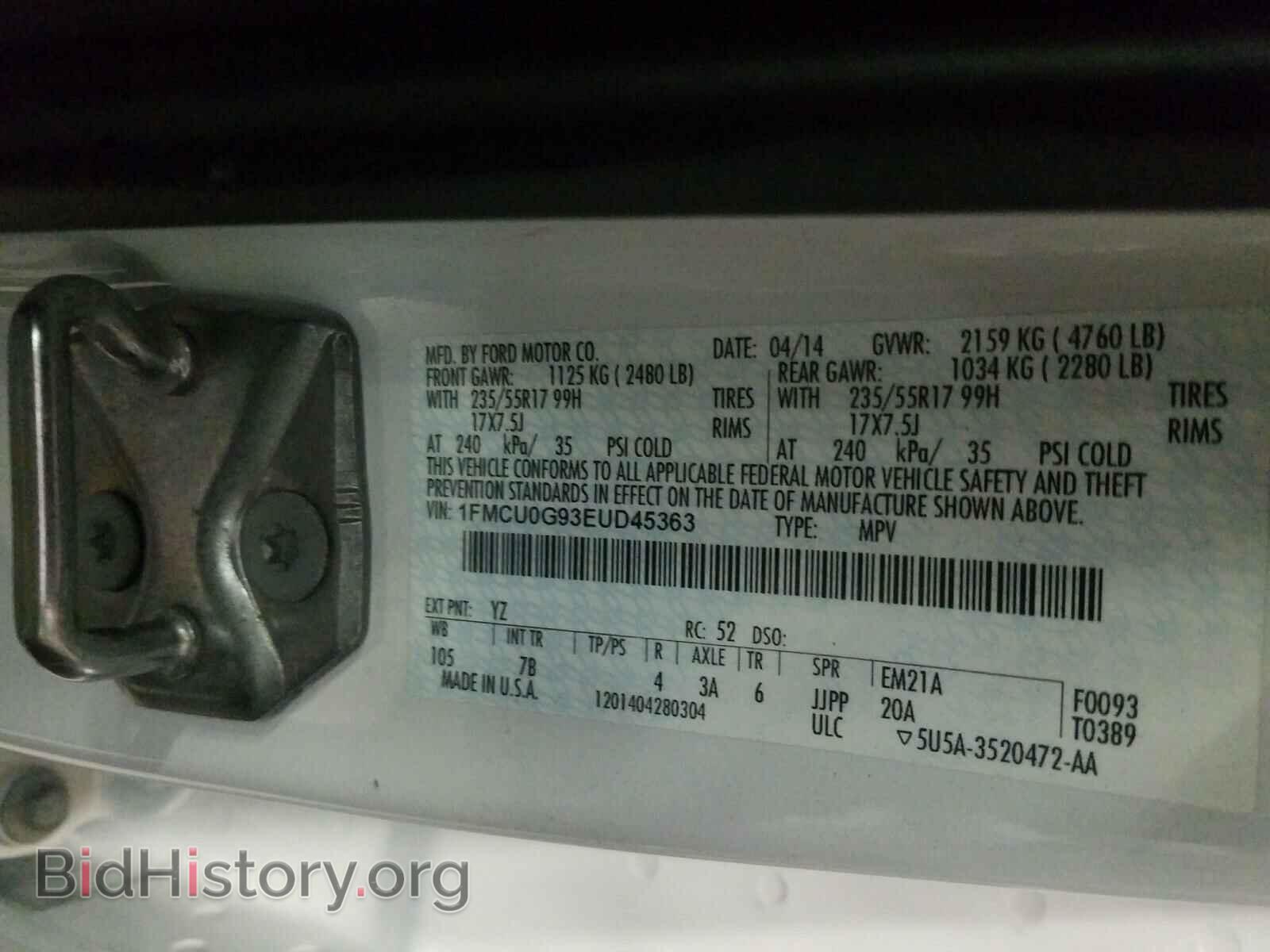 2014 FORD ESCAPE - VIN: 1FMCU0G93EUD45363 - Фото 10
