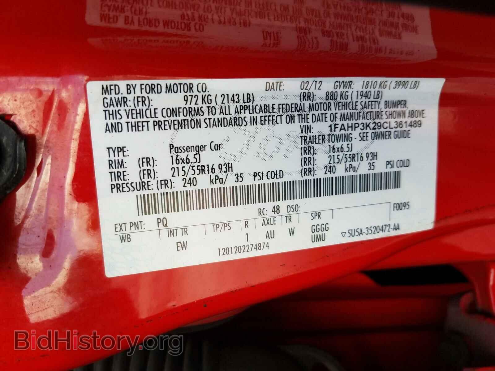 2012 FORD FOCUS - VIN: 1FAHP3K29CL361489 - Фото 10