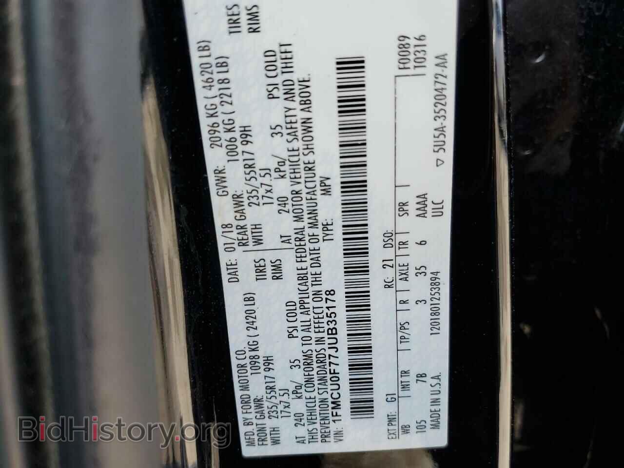 2018 FORD ESCAPE - VIN: 1FMCU0F77JUB35178 - Фото 13