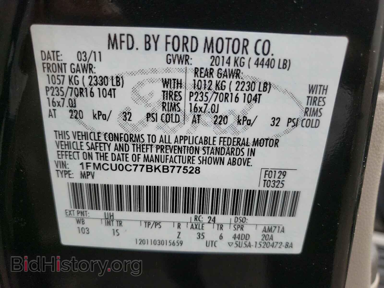 2011 FORD ESCAPE - VIN: 1FMCU0C77BKB77528 - Фото 10