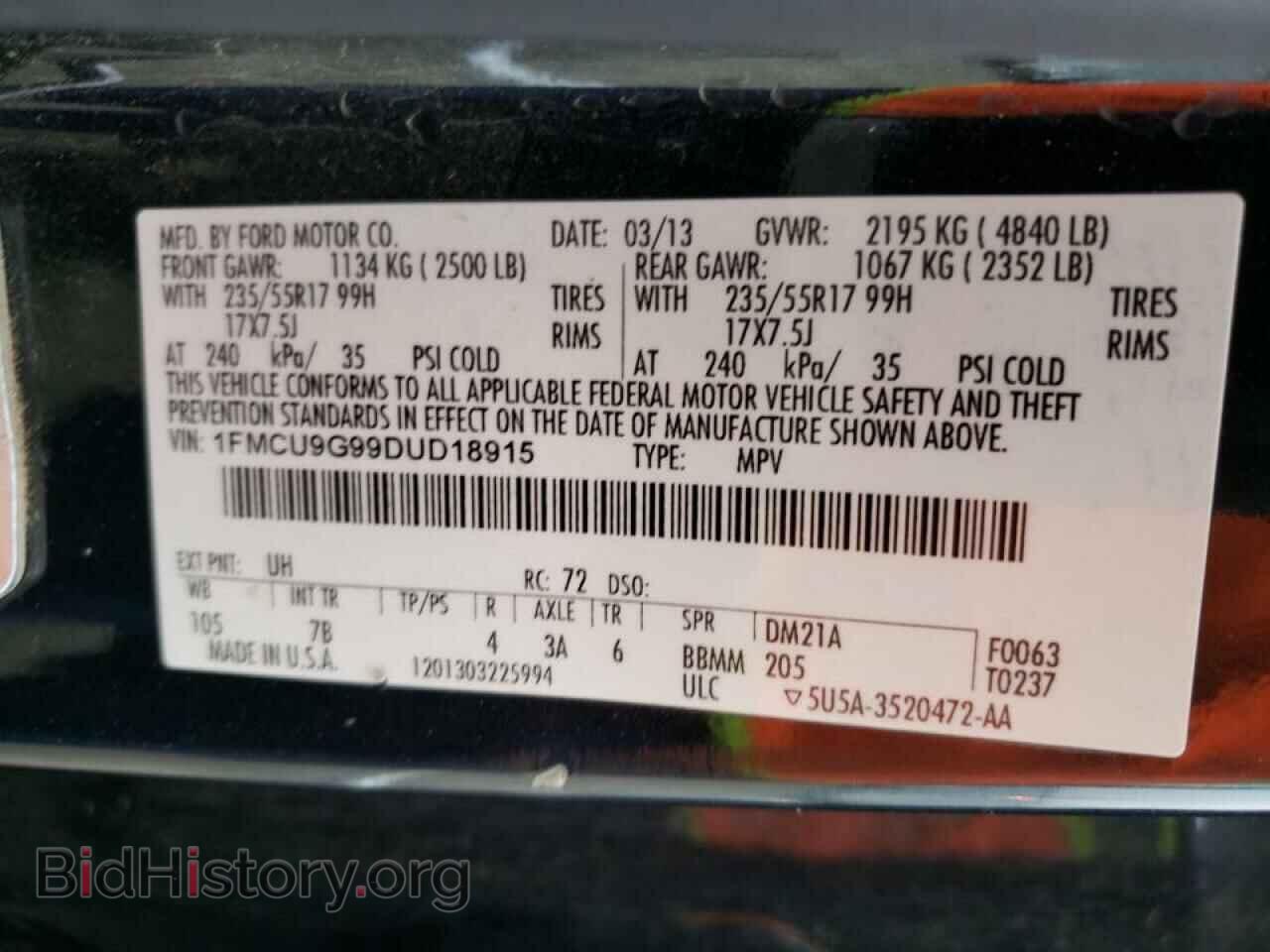 2013 FORD ESCAPE - VIN: 1FMCU9G99DUD18915 - Фото 10