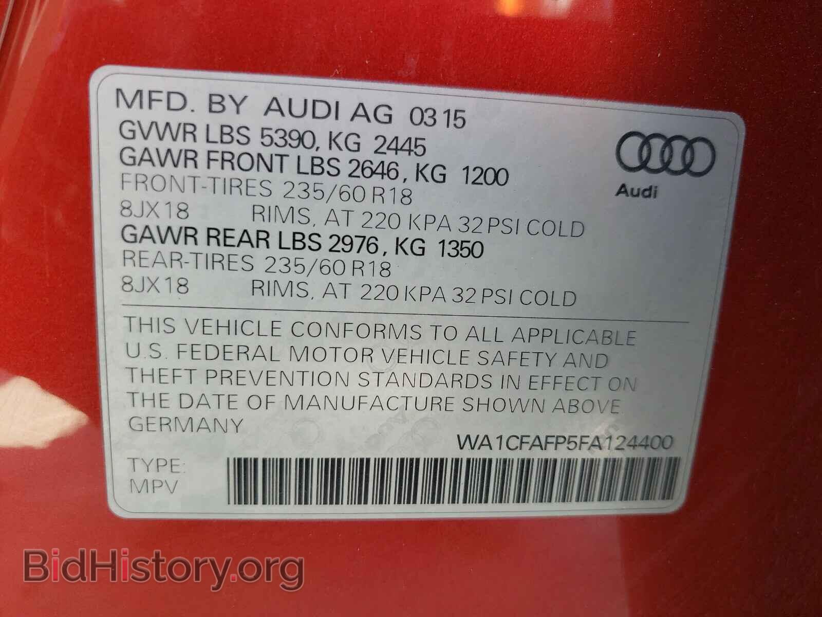 2015 AUDI ALL OTHER - VIN: WA1CFAFP5FA124400 - Photo 10