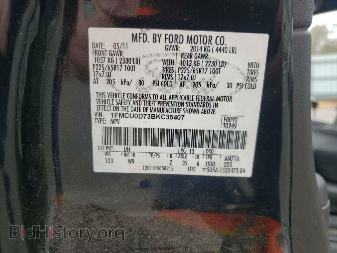 2011 FORD ESCAPE - VIN: 1FMCU0D73BKC35407 - Фото 10
