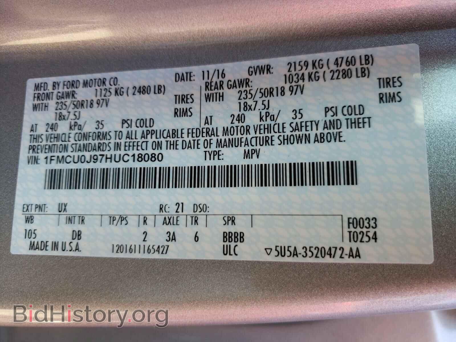 2017 FORD ESCAPE - VIN: 1FMCU0J97HUC18080 - Photo 10