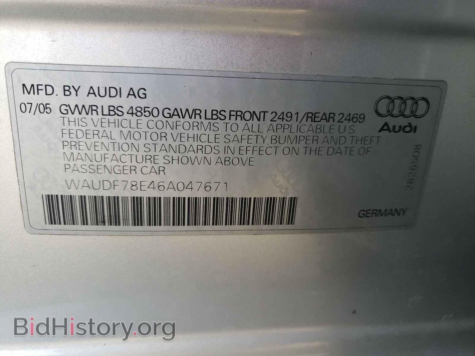 2006 AUDI A4 - VIN: WAUDF78E46A047671 - Фото 10