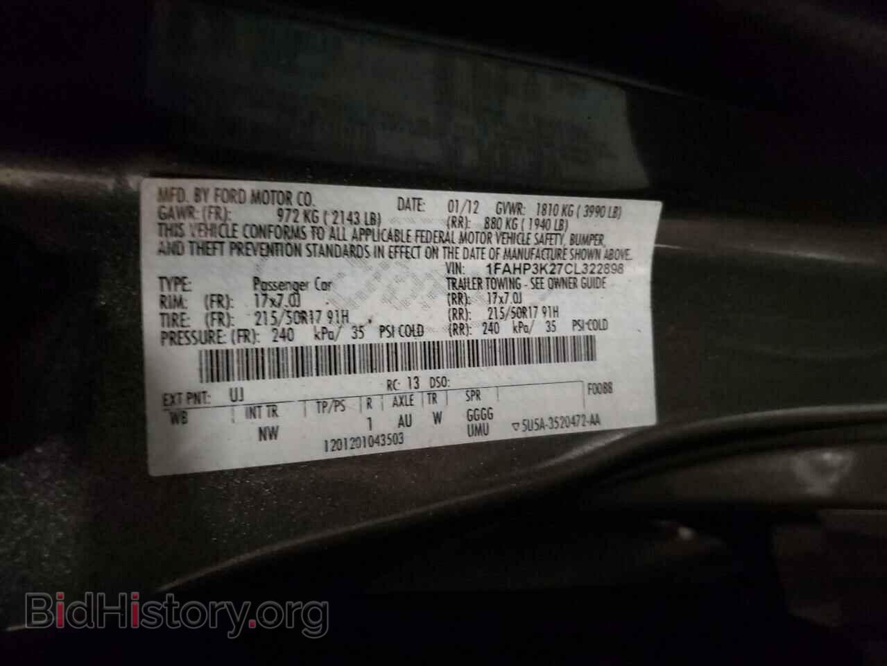 2012 FORD FOCUS - VIN: 1FAHP3K27CL322898 - Фото 10