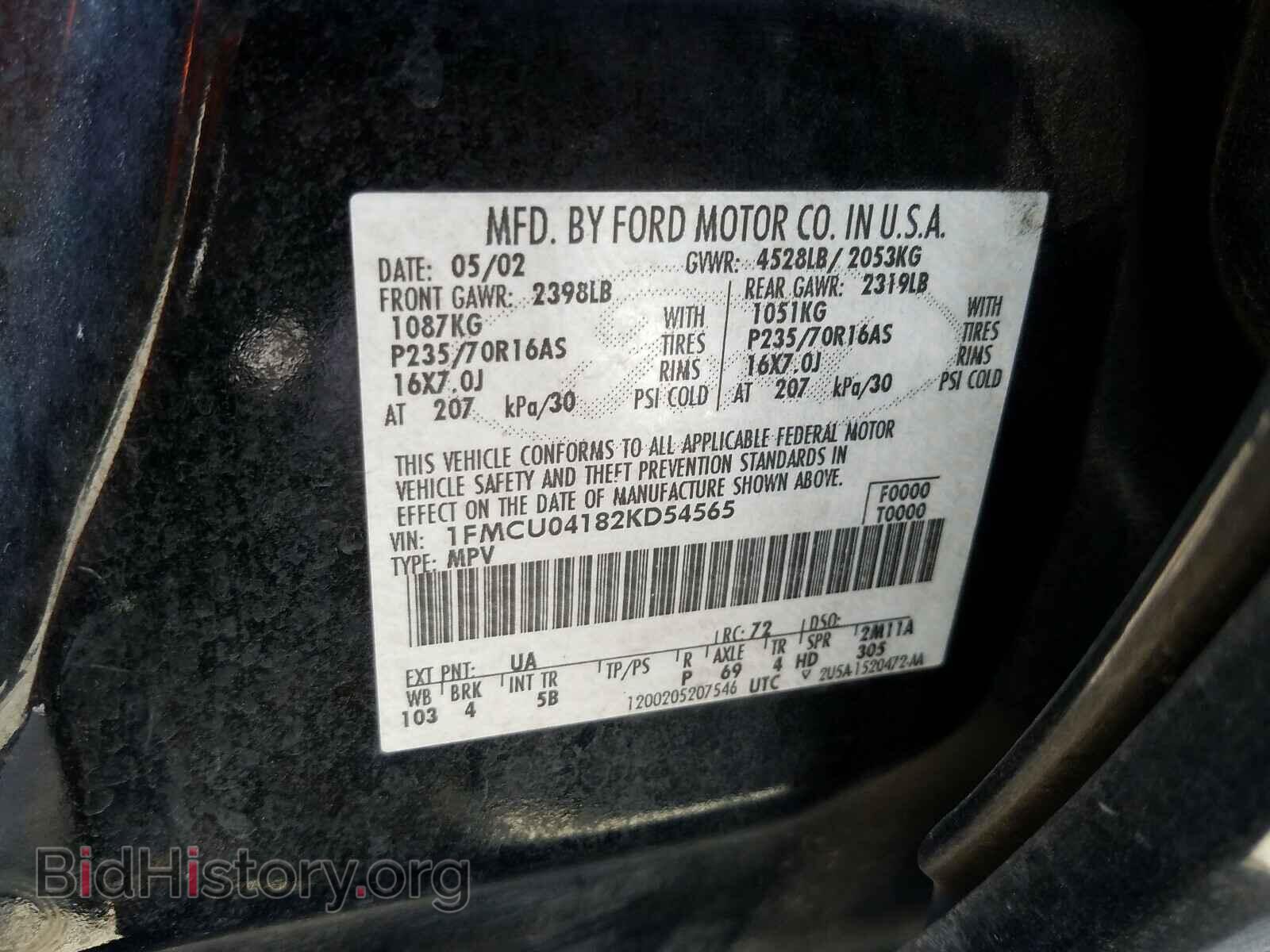 2002 FORD ESCAPE - VIN: 1FMCU04182KD54565 - Фото 10