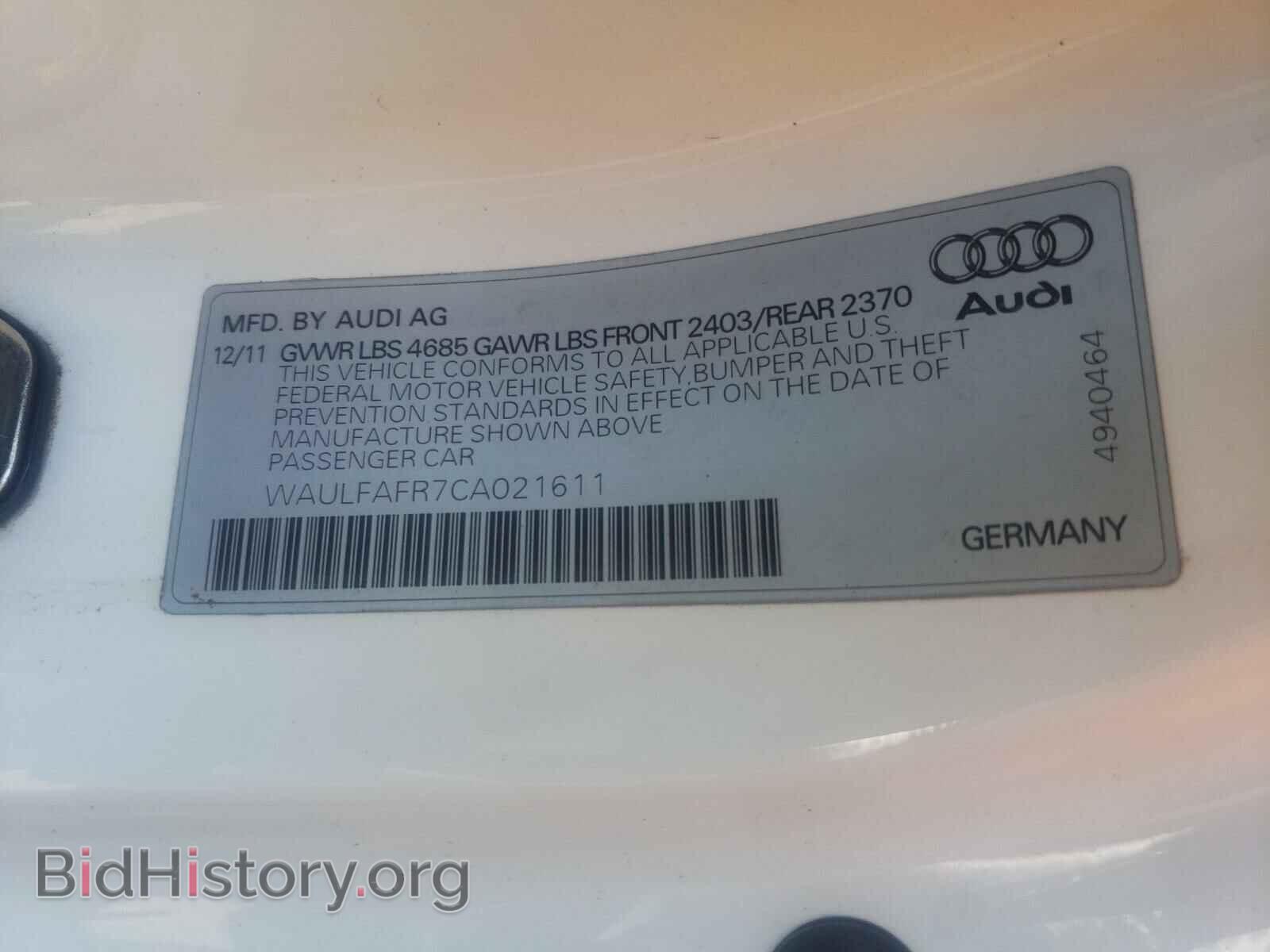 2012 AUDI A5 - VIN: WAULFAFR7CA021611 - Фото 10
