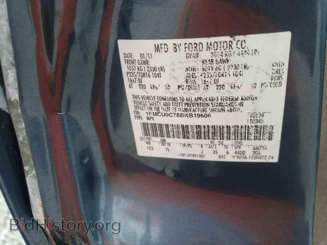 2011 FORD ESCAPE - VIN: 1FMCU0C78BKB19606 - Фото 10