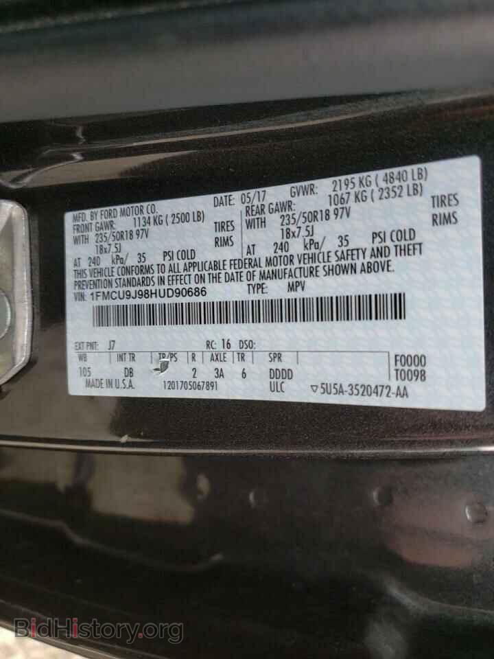2017 FORD ESCAPE - VIN: 1FMCU9J98HUD90686 - Фото 10