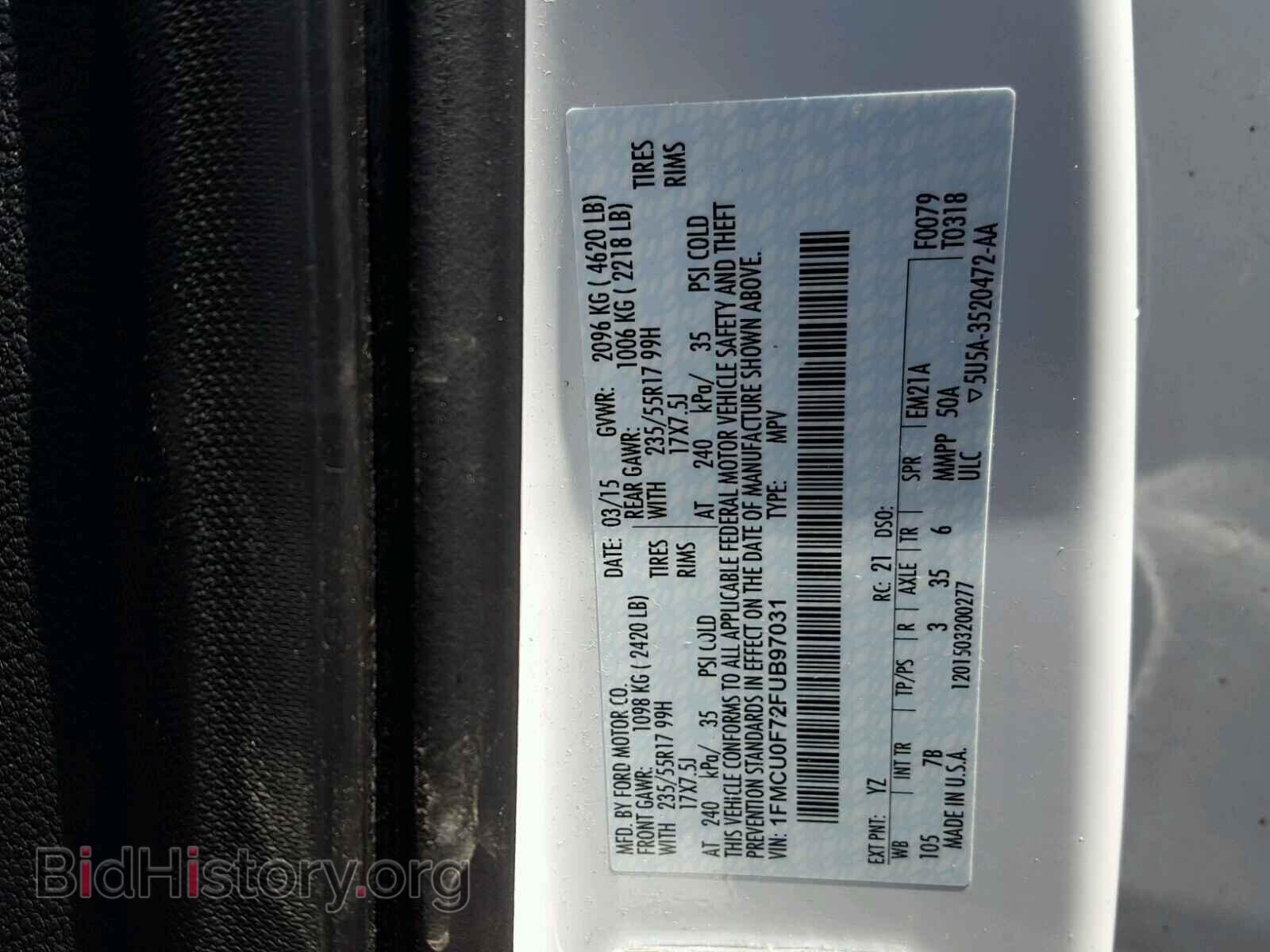 2015 FORD ESCAPE - VIN: 1FMCU0F72FUB97031 - Фото 10