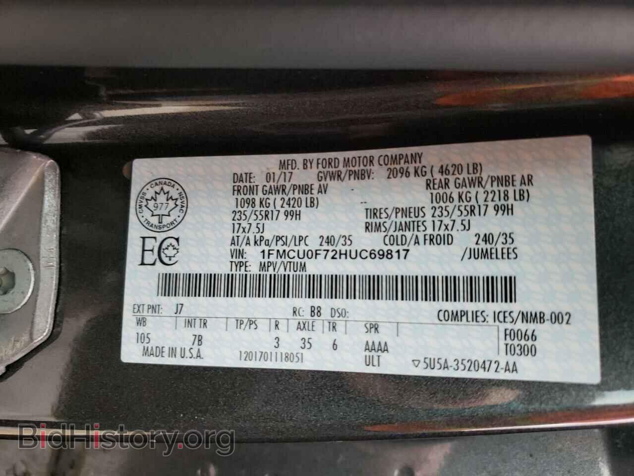 2017 FORD ESCAPE - VIN: 1FMCU0F72HUC69817 - Фото 10