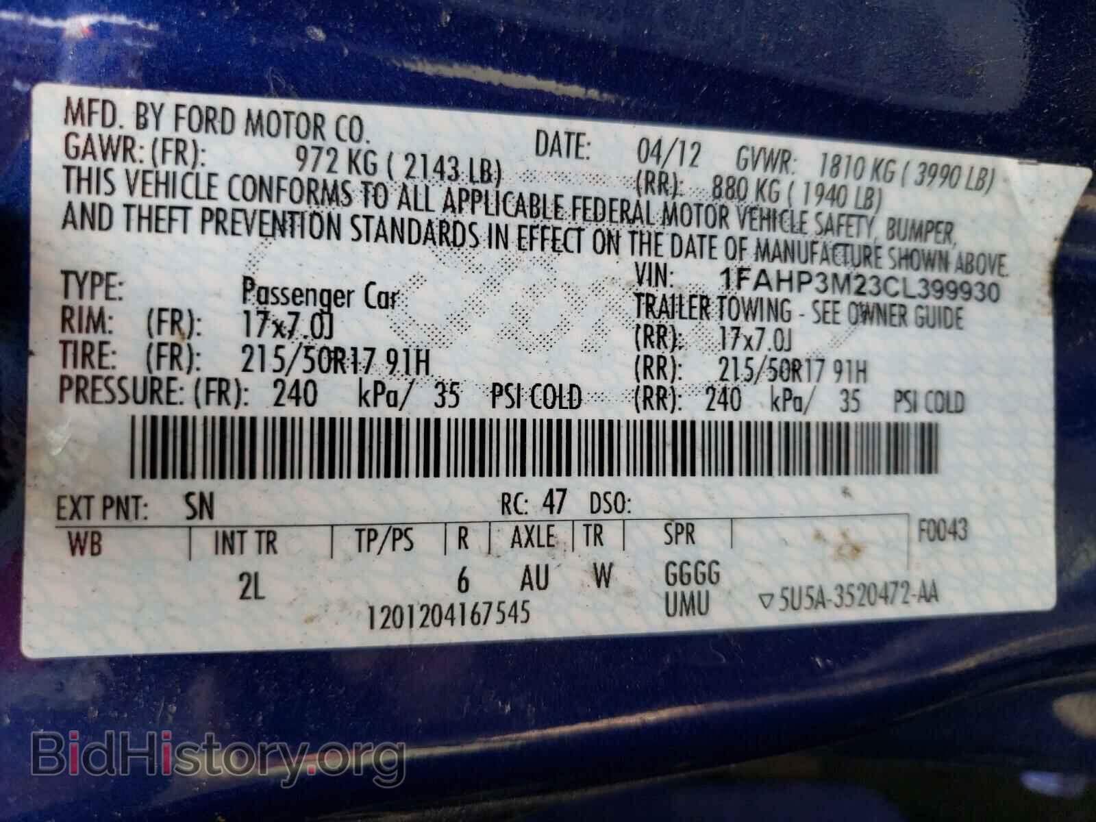 2012 FORD FOCUS - VIN: 1FAHP3M23CL399930 - Фото 10