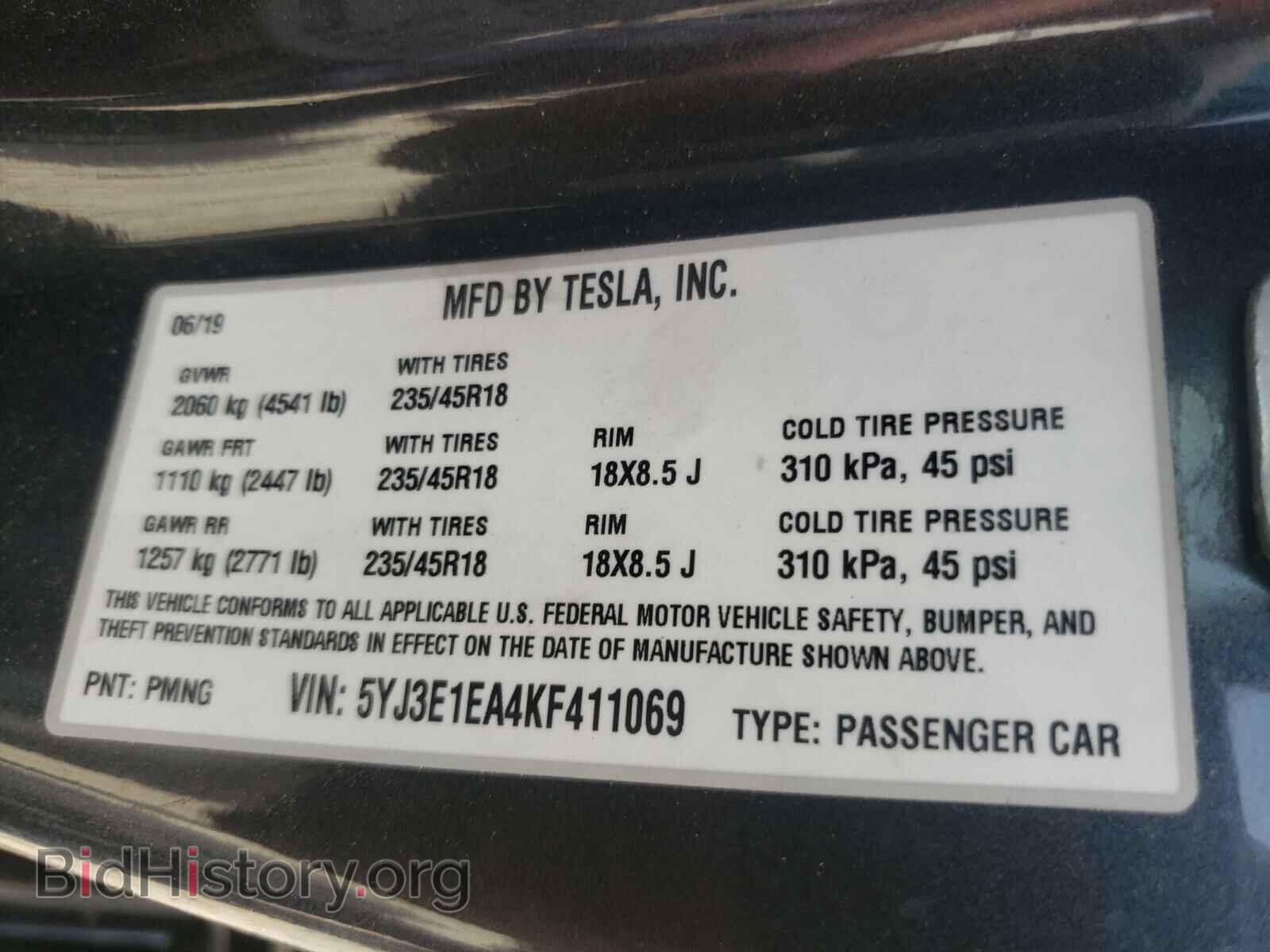 2019 TESLA MODEL 3 - VIN: 5YJ3E1EA4KF411069 - Photo 10