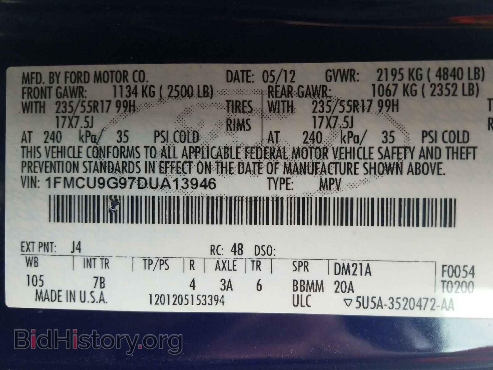 2013 FORD ESCAPE - VIN: 1FMCU9G97DUA13946 - Photo 10