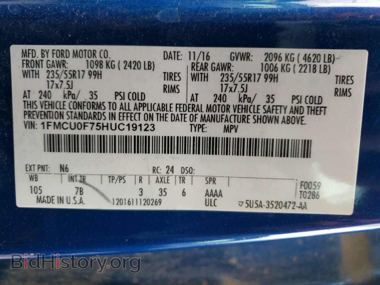 2017 FORD ESCAPE - VIN: 1FMCU0F75HUC19123 - Фото 13