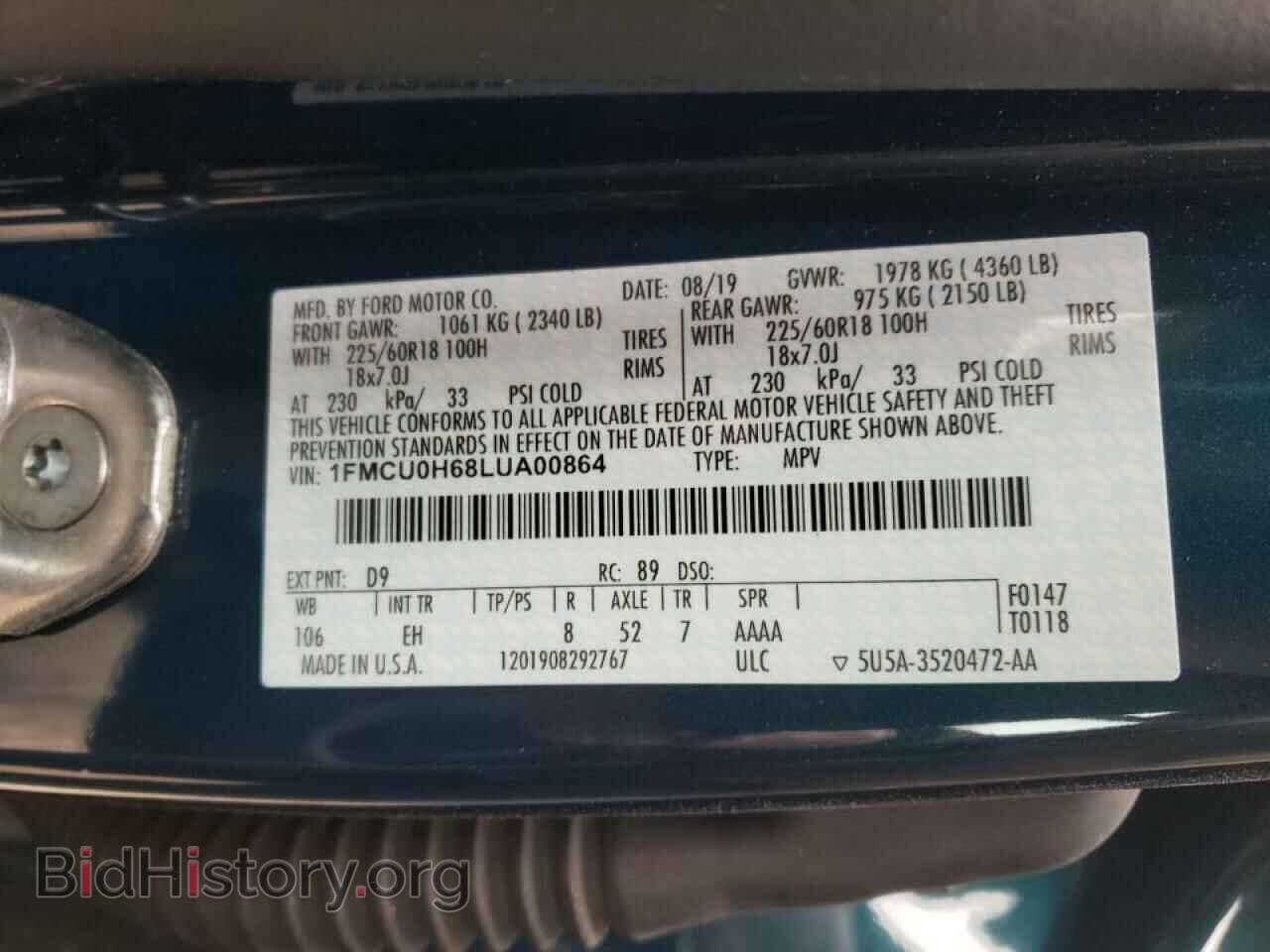 2020 FORD ESCAPE - VIN: 1FMCU0H68LUA00864 - Фото 10