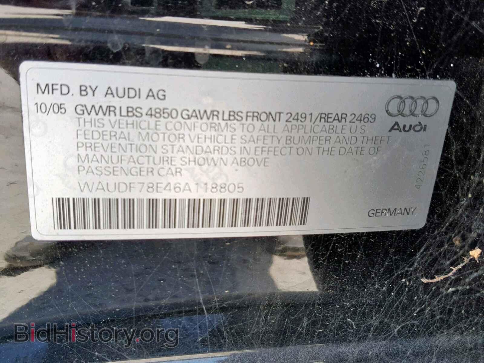 2006 AUDI A4 - VIN: WAUDF78E46A118805 - Фото 10