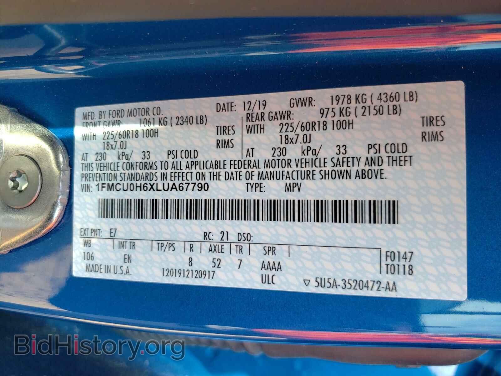 2020 FORD ESCAPE - VIN: 1FMCU0H6XLUA67790 - Photo 10