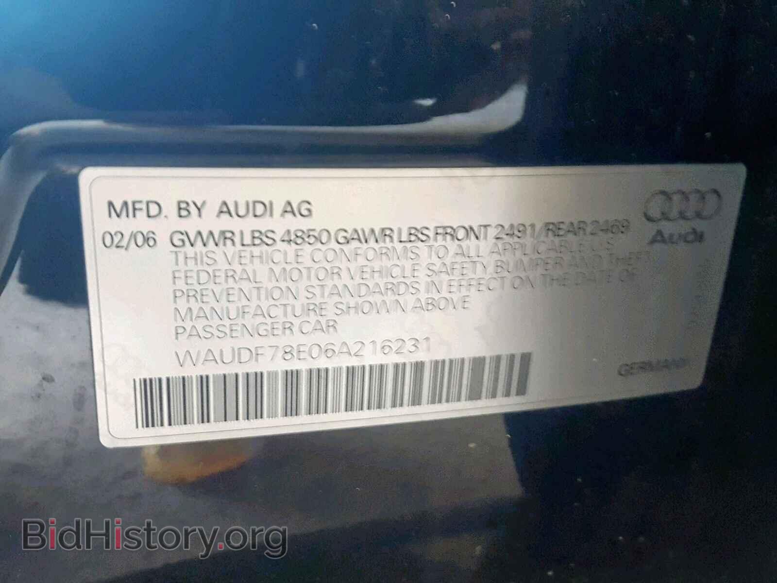 2006 AUDI A4 - VIN: WAUDF78E06A216231 - Фото 10