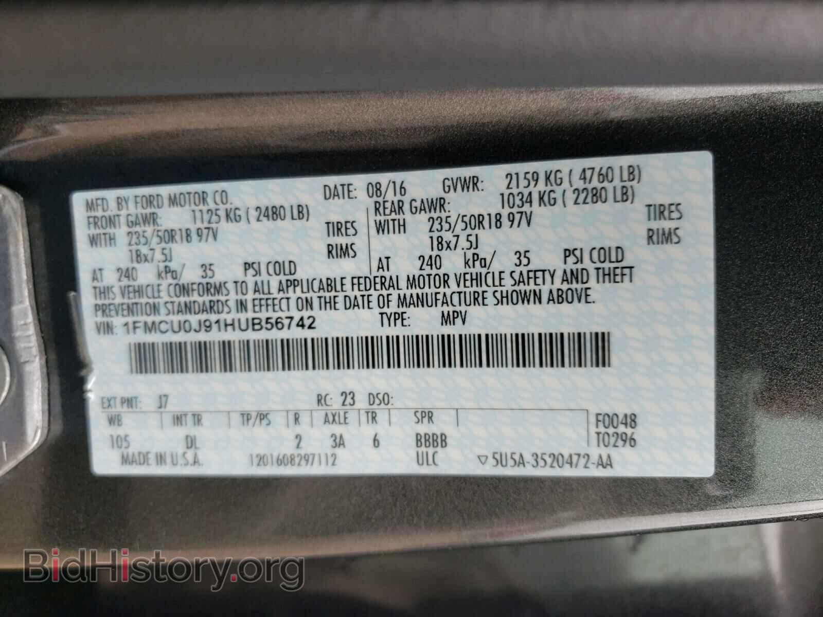 2017 FORD ESCAPE - VIN: 1FMCU0J91HUB56742 - Фото 10