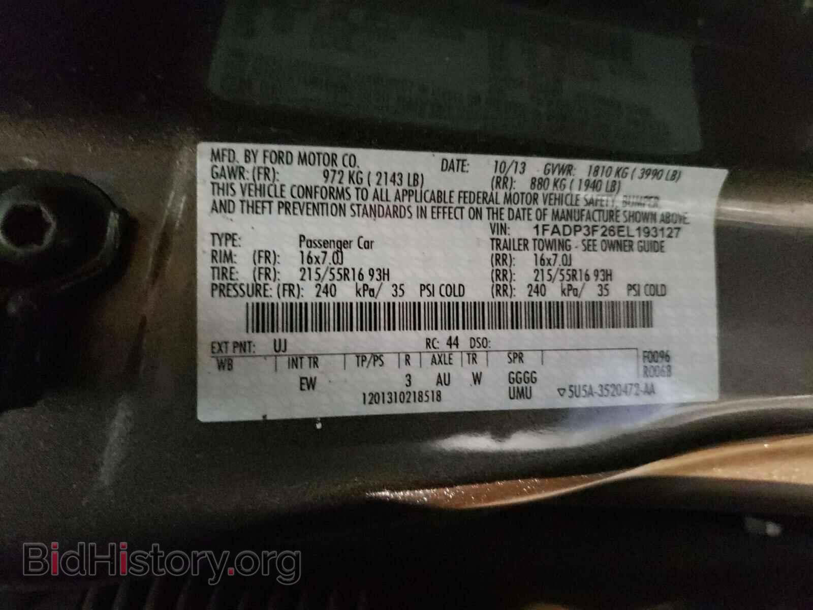 2014 FORD FOCUS - VIN: 1FADP3F26EL193127 - Фото 10