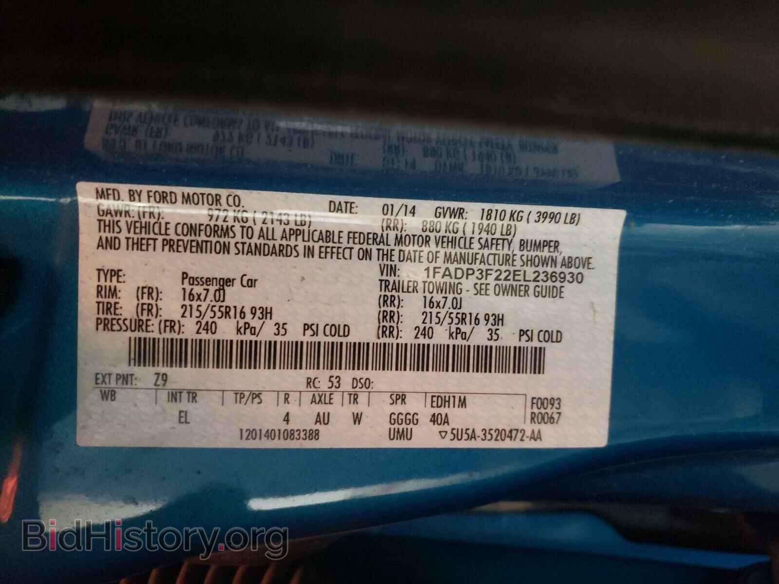 2014 FORD FOCUS - VIN: 1FADP3F22EL236930 - Фото 10