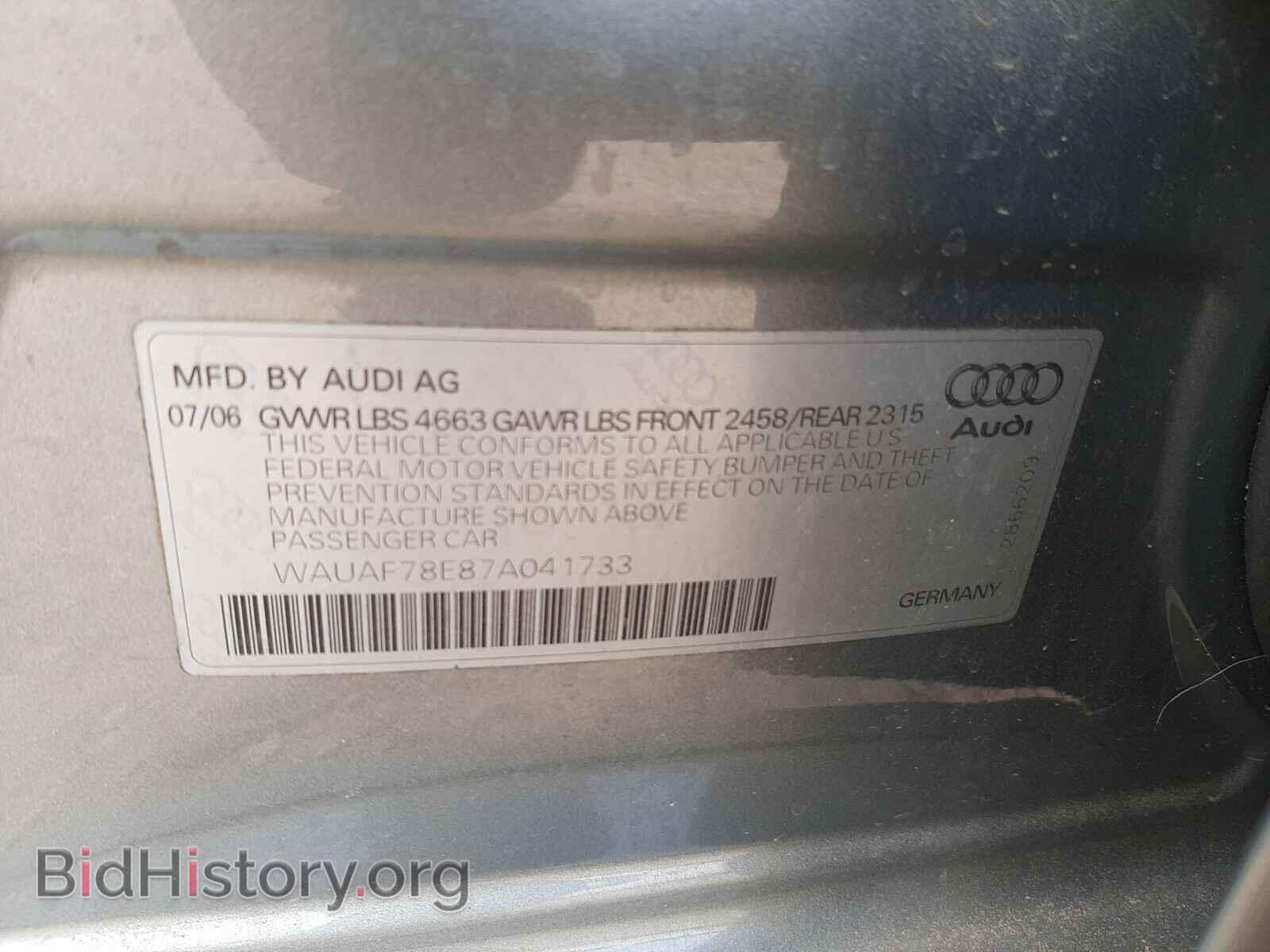 2007 AUDI A4 - VIN: WAUAF78E87A041733 - Фото 10