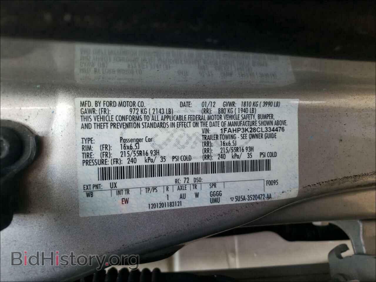 2012 FORD FOCUS - VIN: 1FAHP3K28CL334476 - Фото 10