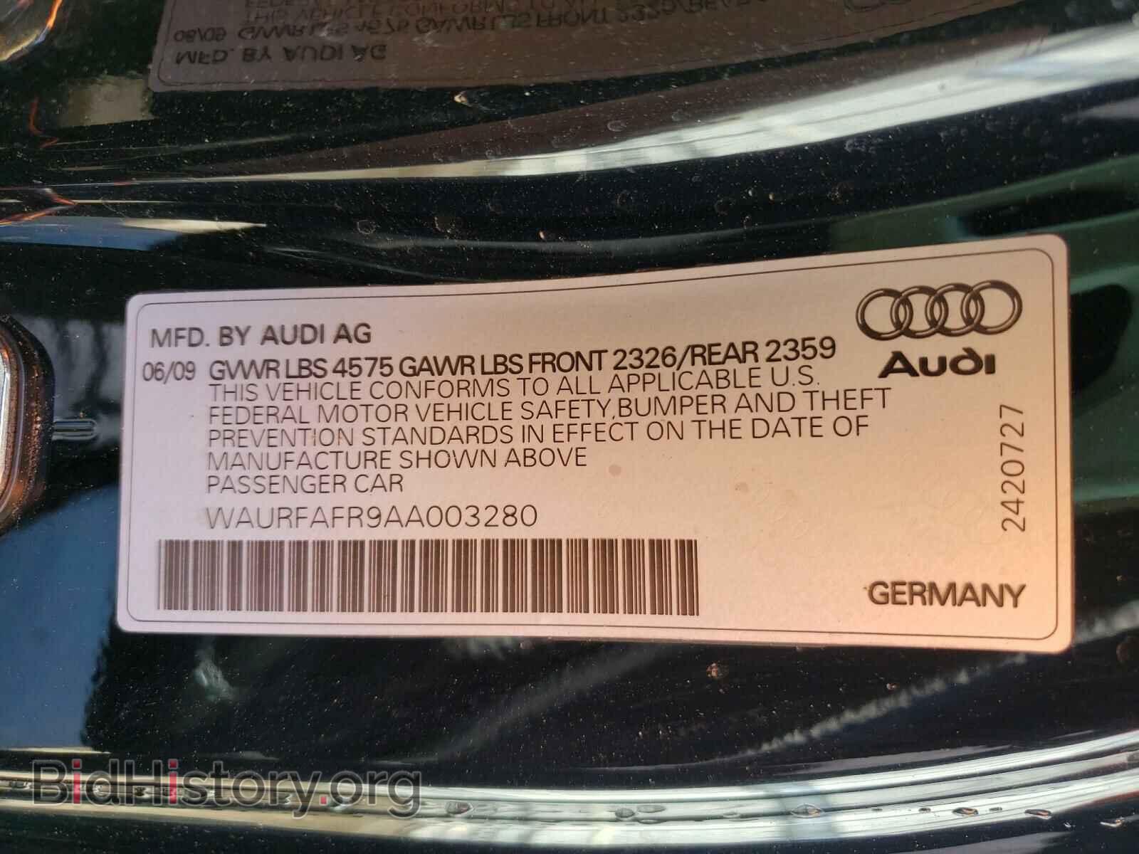2010 AUDI A5 - VIN: WAURFAFR9AA003280 - Фото 10