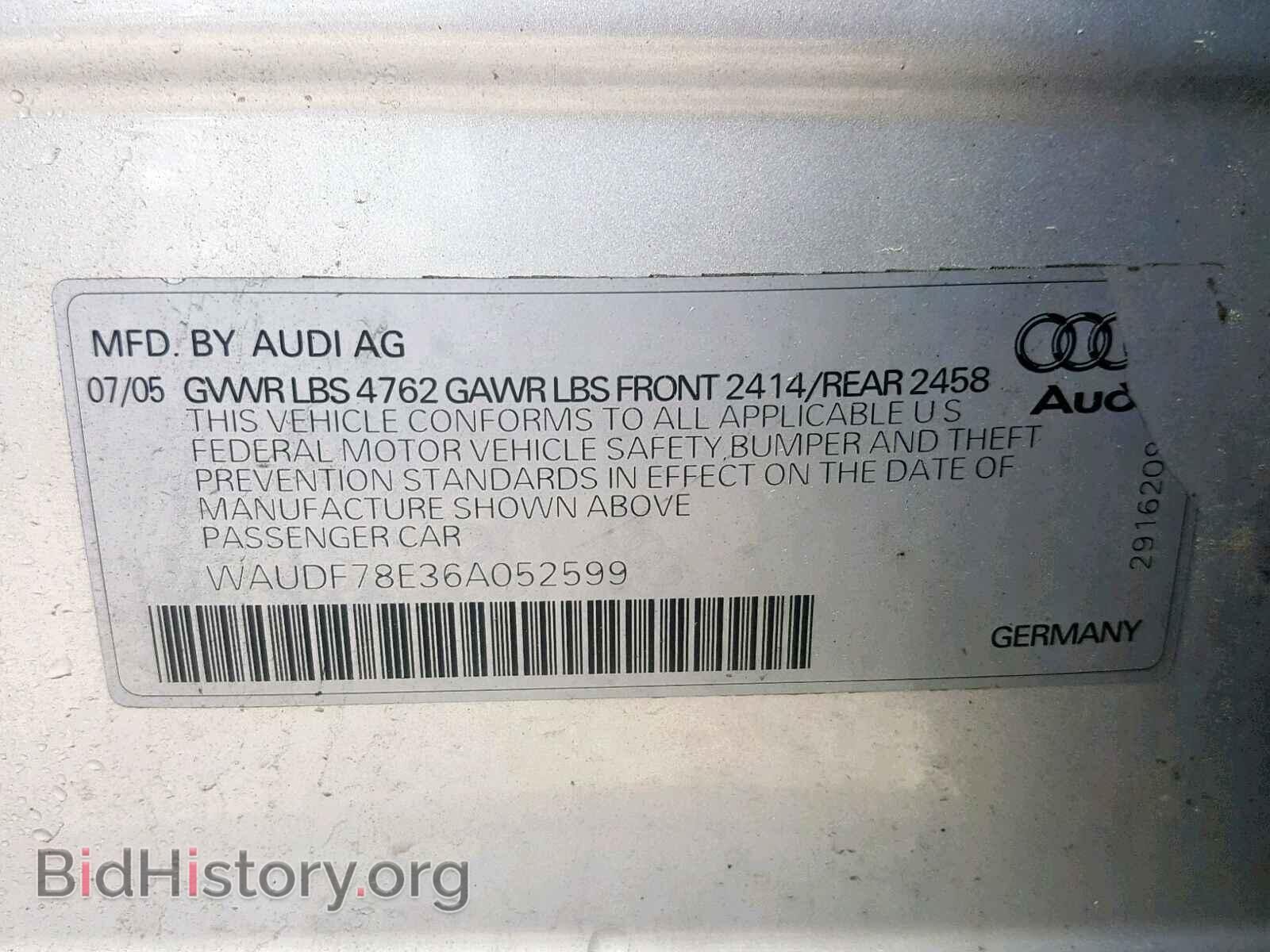 2006 AUDI A4 - VIN: WAUDF78E36A052599 - Фото 10