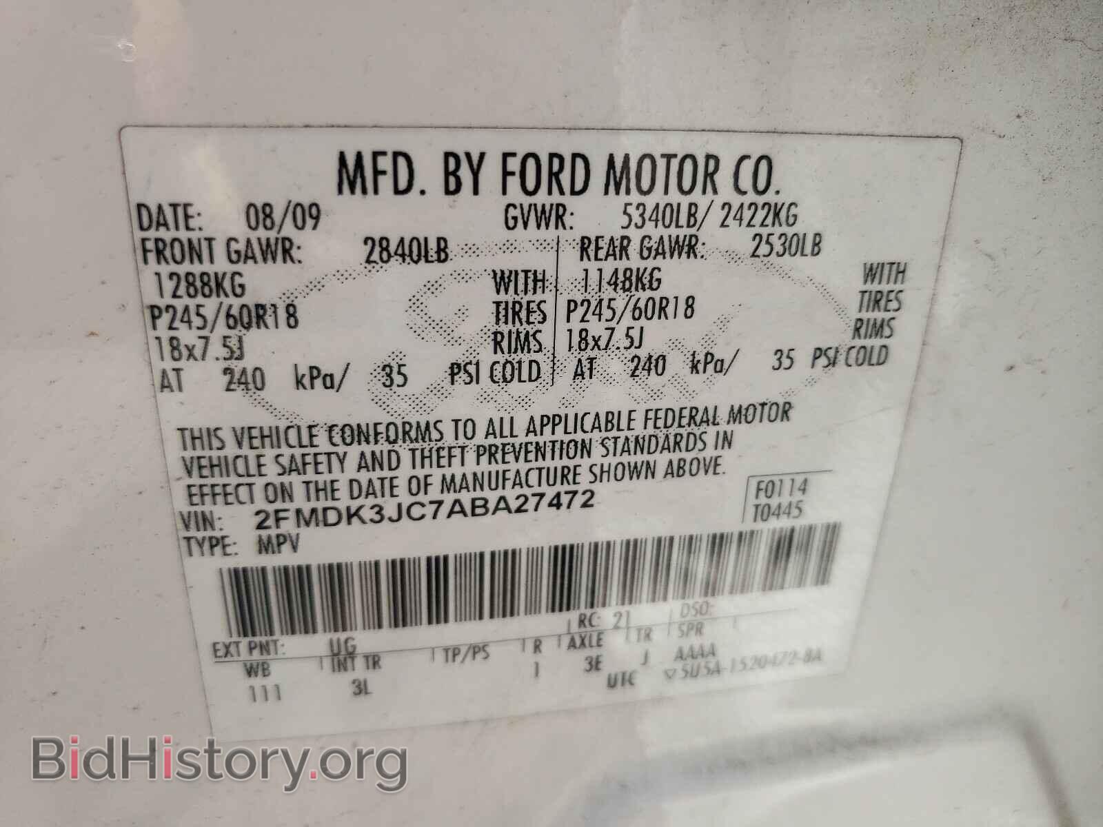 2010 FORD EDGE - VIN: 2FMDK3JC7ABA27472 - Фото 10