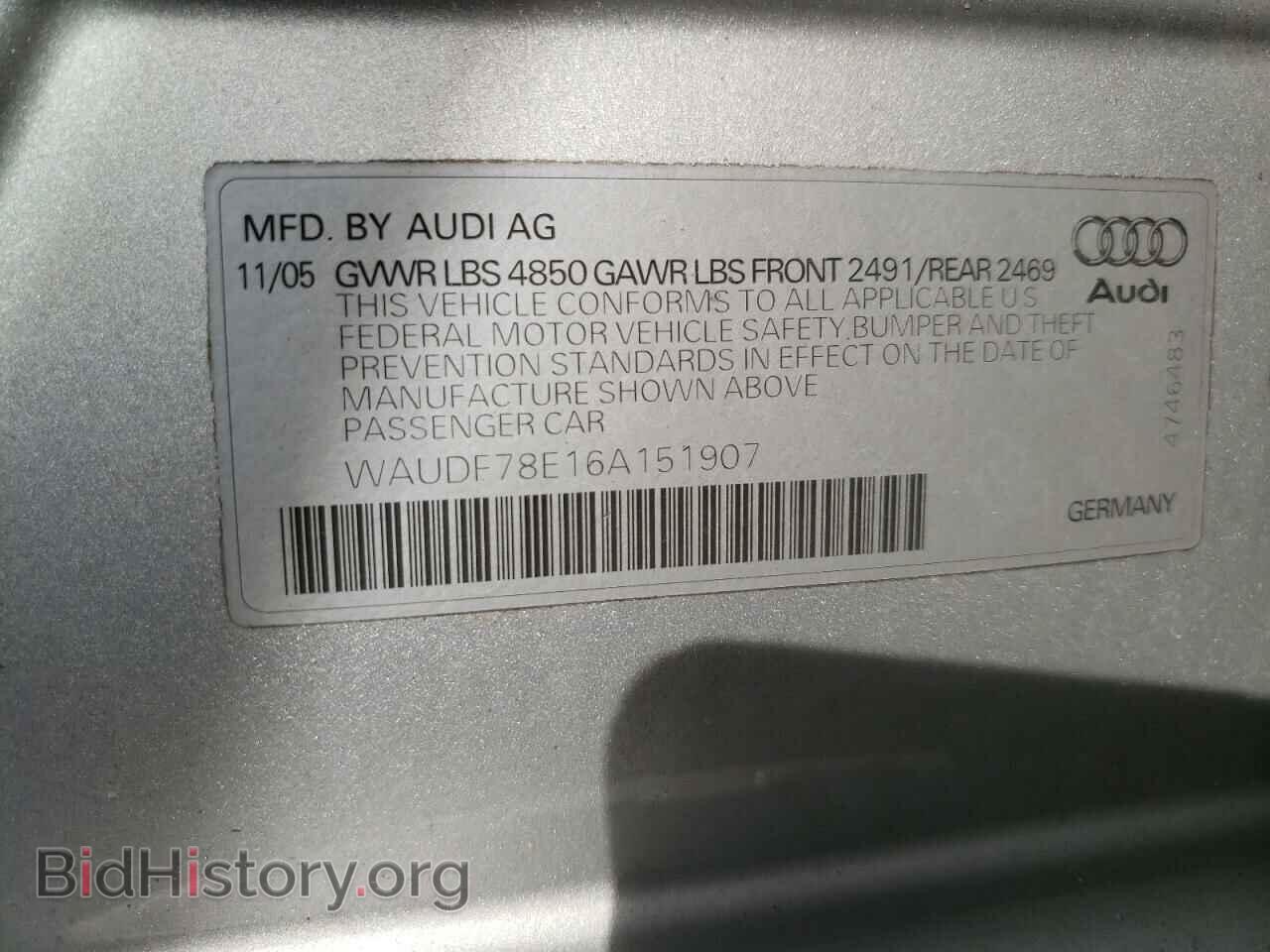 2006 AUDI A4 - VIN: WAUDF78E16A151907 - Фото 10
