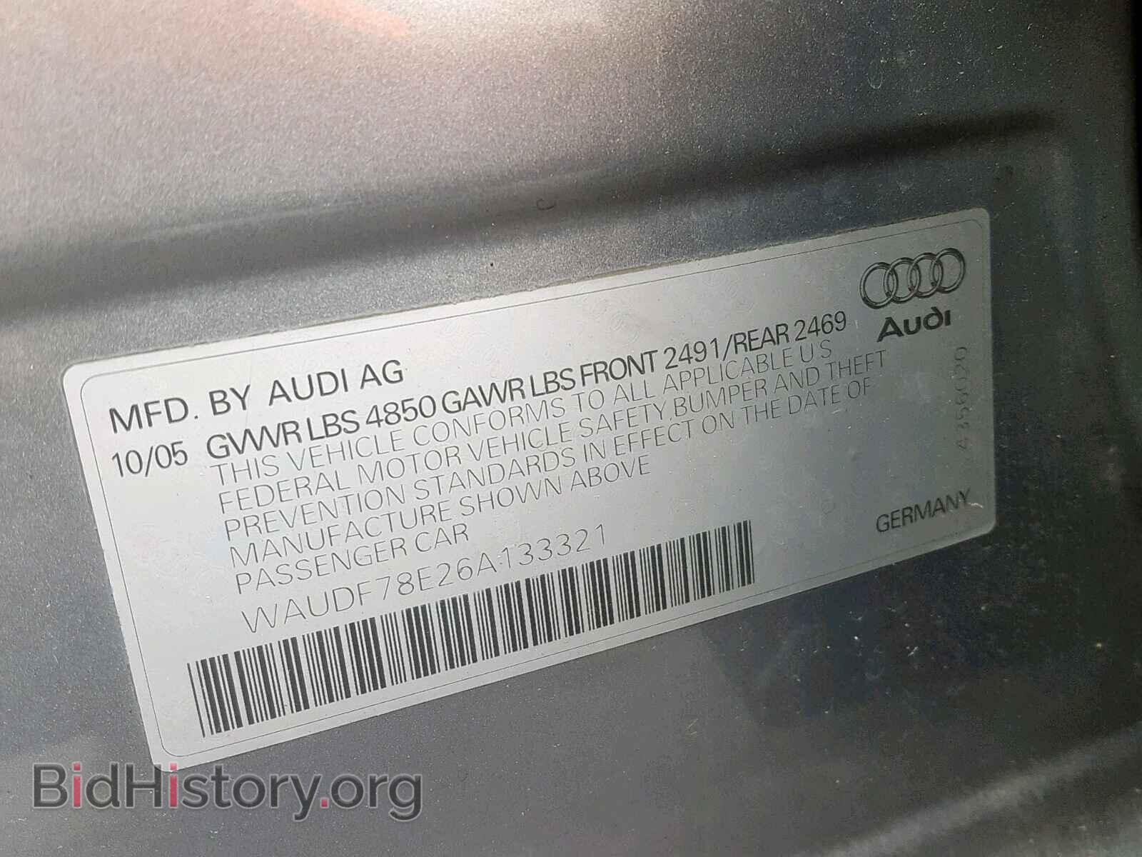 2006 AUDI A4 - VIN: WAUDF78E26A133321 - Фото 10
