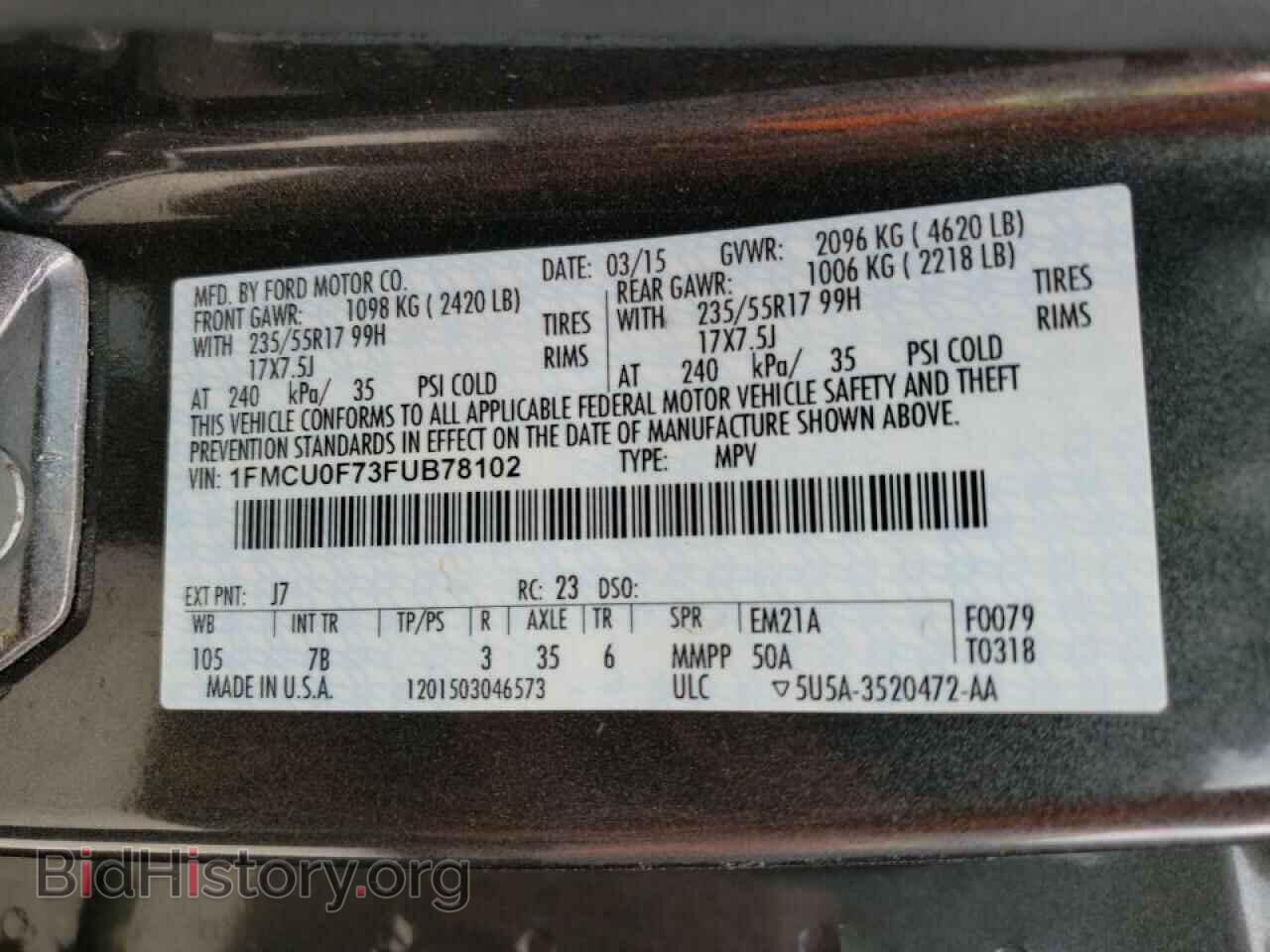 2015 FORD ESCAPE - VIN: 1FMCU0F73FUB78102 - Photo 10