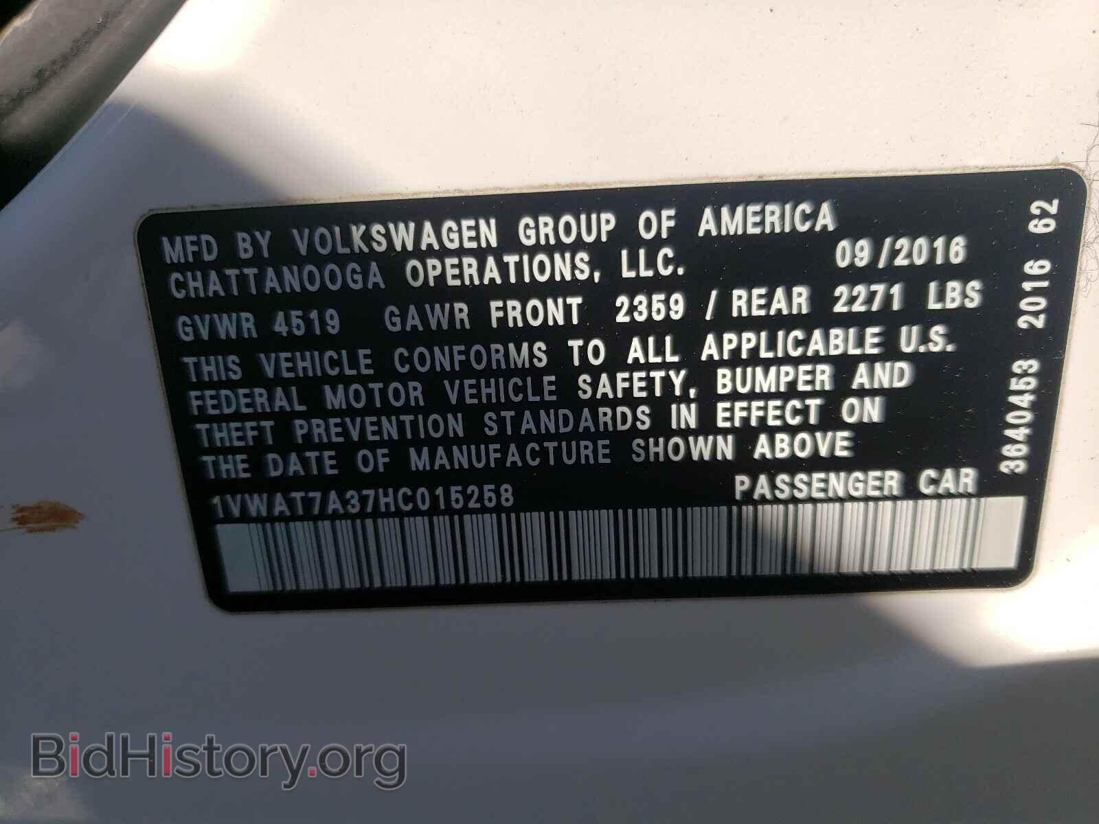 2017 VOLKSWAGEN PASSAT - VIN: 1VWAT7A37HC015258 - Фото 10