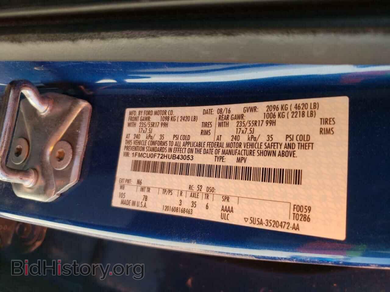 2017 FORD ESCAPE - VIN: 1FMCU0F72HUB43053 - Фото 10