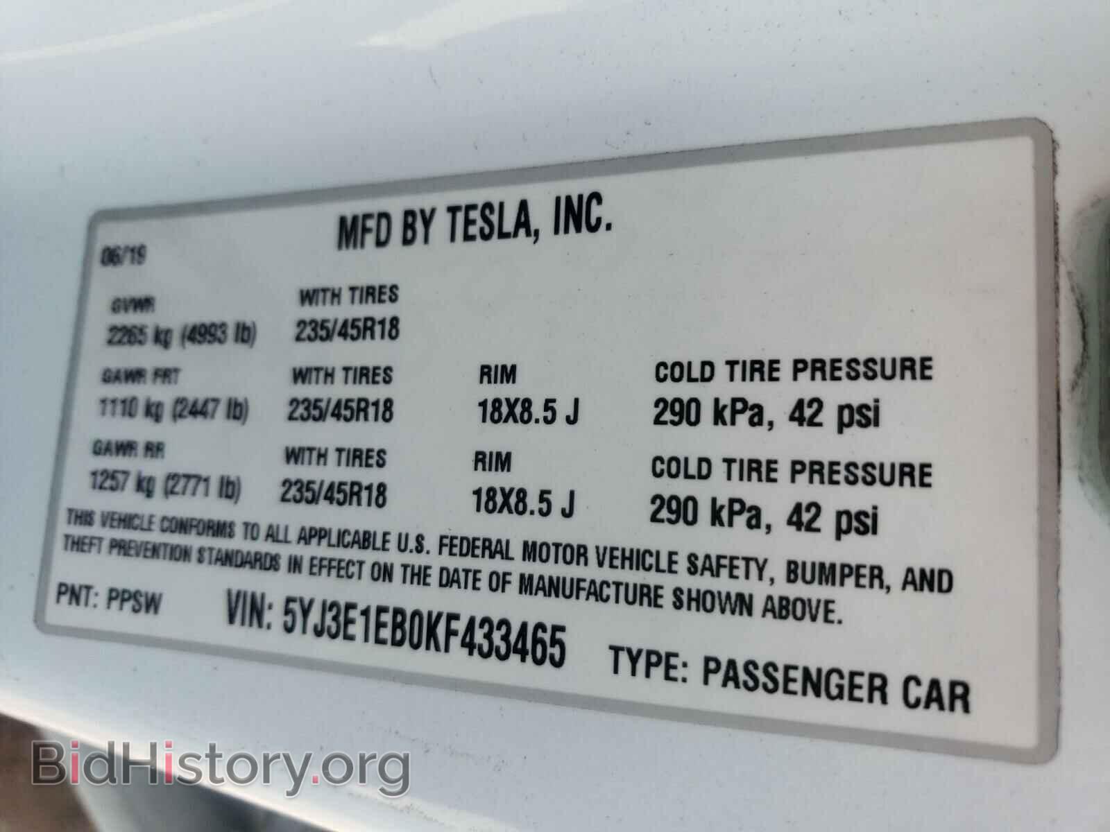 2019 TESLA MODEL 3 - VIN: 5YJ3E1EB0KF433465 - Photo 10